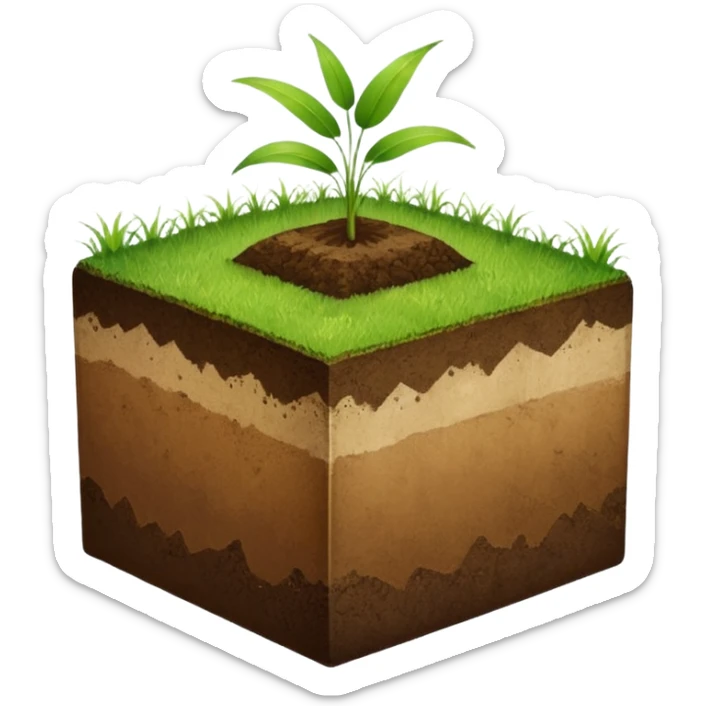 A slice of land. grass on top, dirt on the lower half. in the shape of a half-cube.  sticker