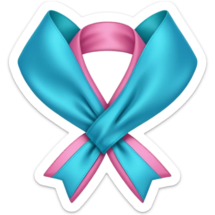 Thyroid cancer ribbon which has a blue strand, a pink strand and teal at the top where the ribbon crossed over sticker