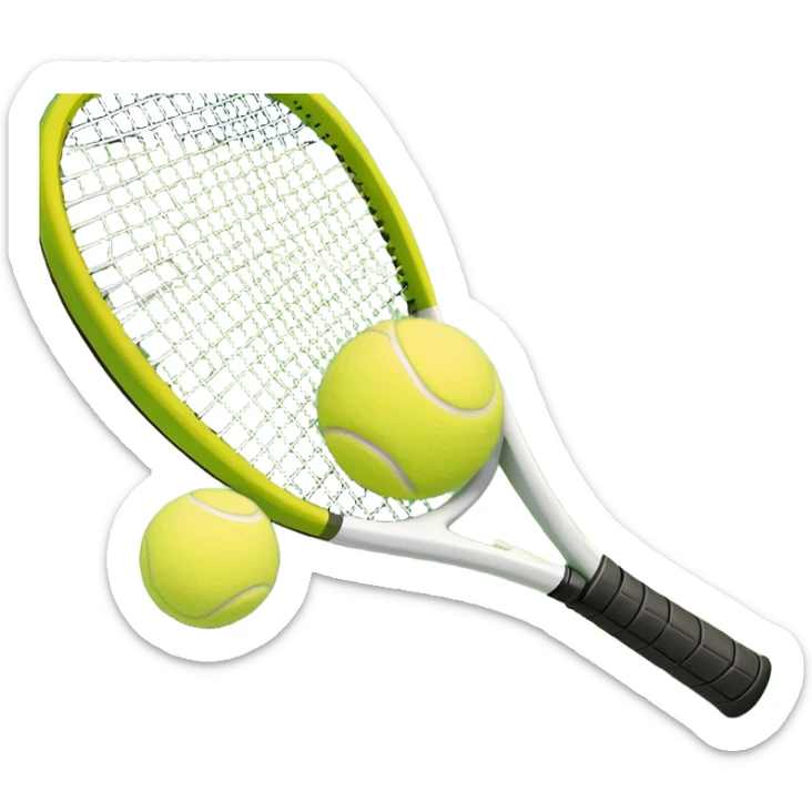 A tennis racket and a ball placed on the ground, with a tennis court in the background. The court lines and net are visible, emphasizing the structure and focus of the sport, creating a dynamic and energetic vibe. sticker