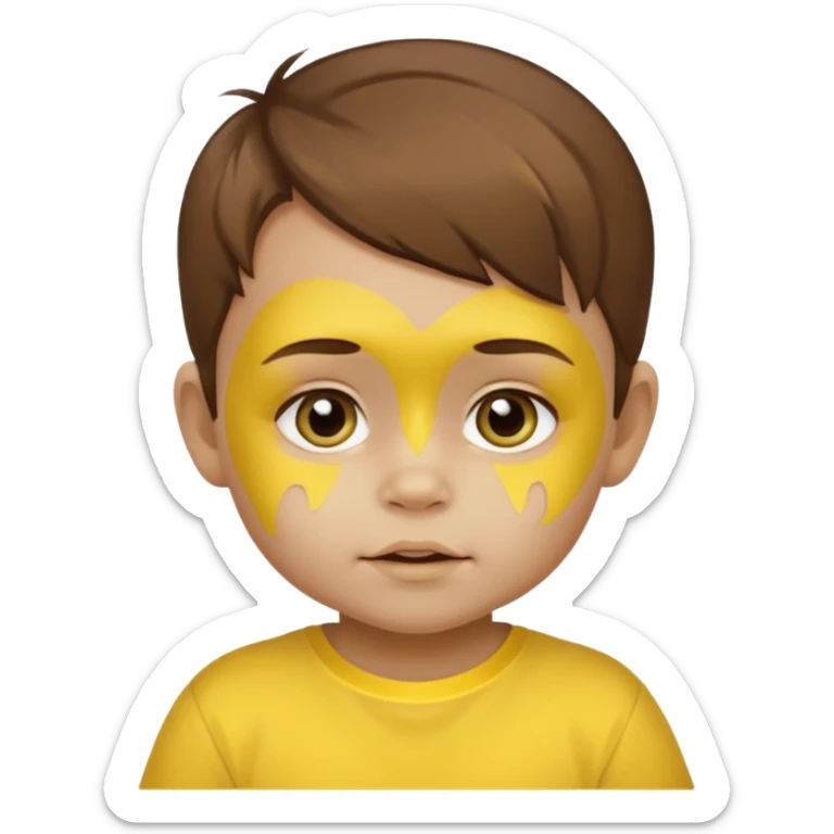 brown hair baby with yellow face paint and yellow shirt sticker