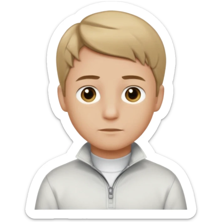 boy with dark blonde hair middle part with a quarter zip and a ' overhemd' underneath sticker