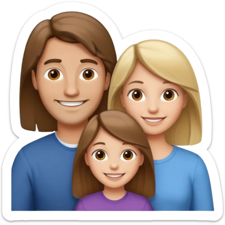 happy white family with one brown hair dad, one brown hair mom, one blonde girl, and one brown hair girl sticker