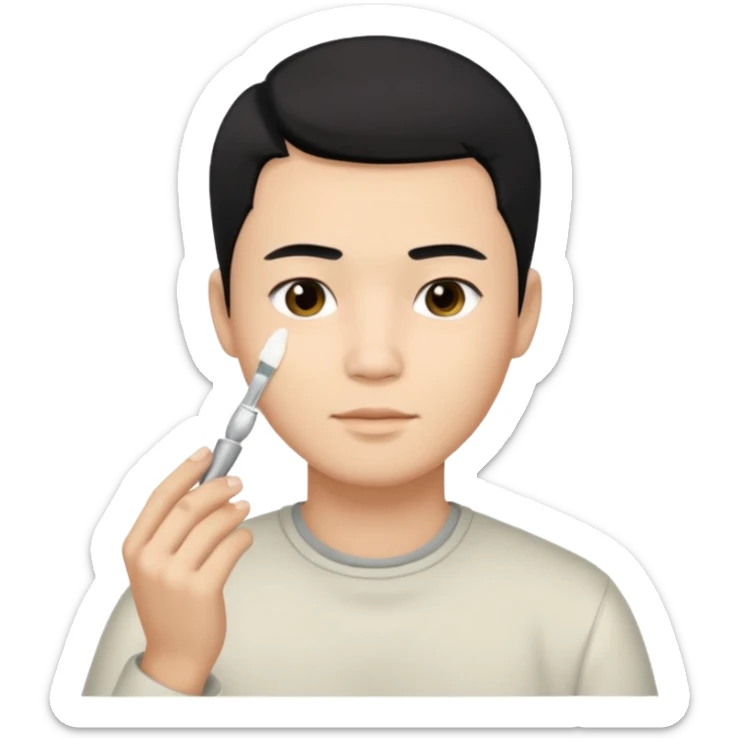 chinese man doing skincare with a faded haircut black hair sticker