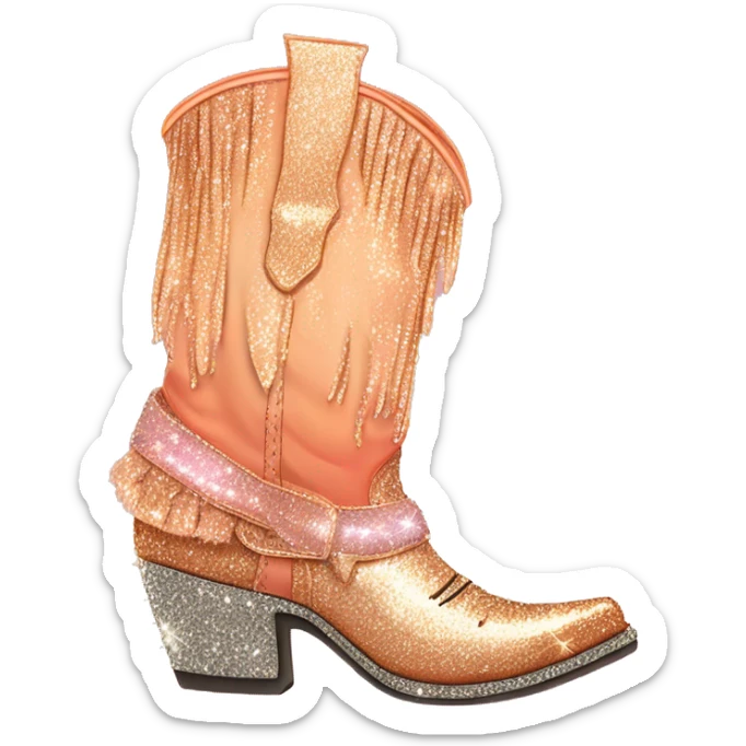Realistic peach to broze ombre pair of fashion cowgirl boots with sparkly shiny glitter fringe on them. sticker