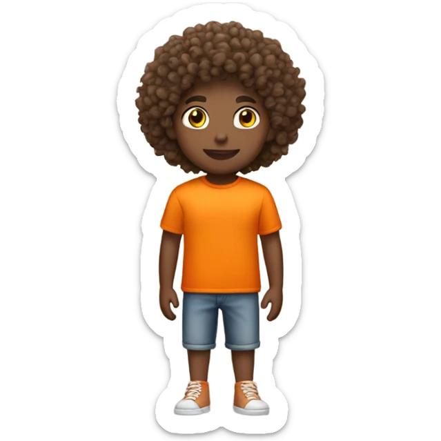 Curly hair fair skin tone wearing orange tshirt full body image sticker