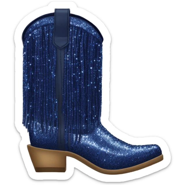 Realistic navy blue fashion cowgirl boots with sparkly shiny glitter fringe on them. sticker