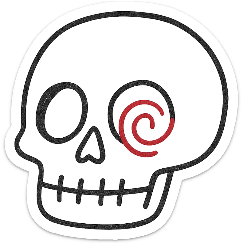 Add a red spiral to the cheek of the skull, keep the hand drawn style with bold lines, no fill, preserve transparent background. sticker