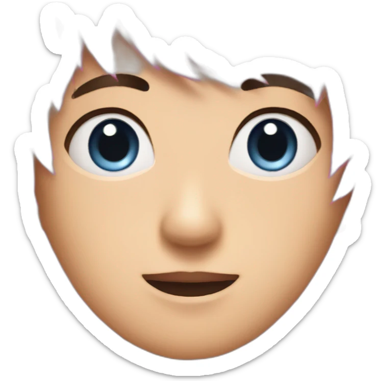 Asian boy, with a cute face and eye bags and pink eyes. Blue streaks in hair sticker