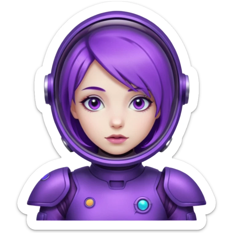 Girl with purple hair and purple eyes in purple futuristic spacesuit  sticker