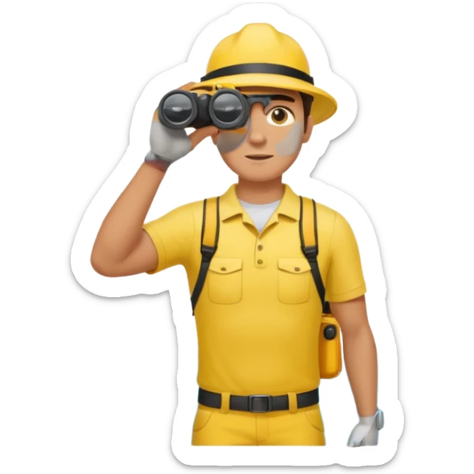 Male lifeguard – yellow shirt, binoculars in hand, scanning the sea, full body sticker