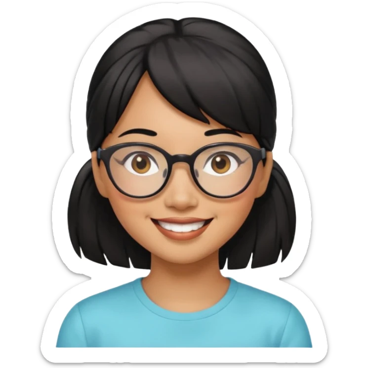 filipino woman black hair in pony tail with straight bangs and big glasses sticker