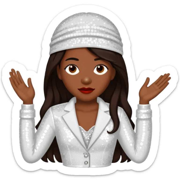 Chilli from TLC with dark skin, long dark brown hair, white sequin outfit sticker