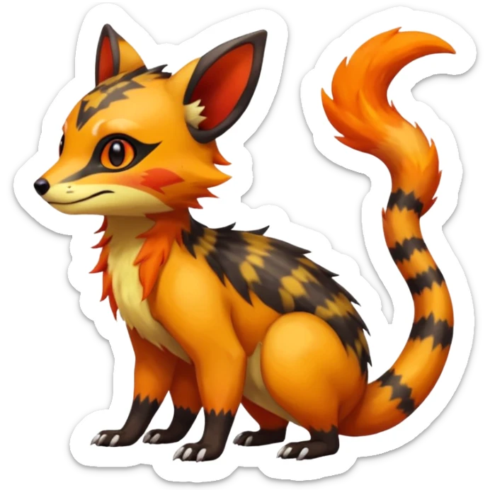 Rare warm-colored exotic cute epic aesthetic colorful Salandit-Eevee-Civet-species-Fakemon-hybrid-creature, with markings, full body sticker