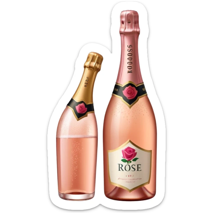 bottle of sparkling rosé champagne with a rose logo on the label, tilted up and to the left, no glass sticker