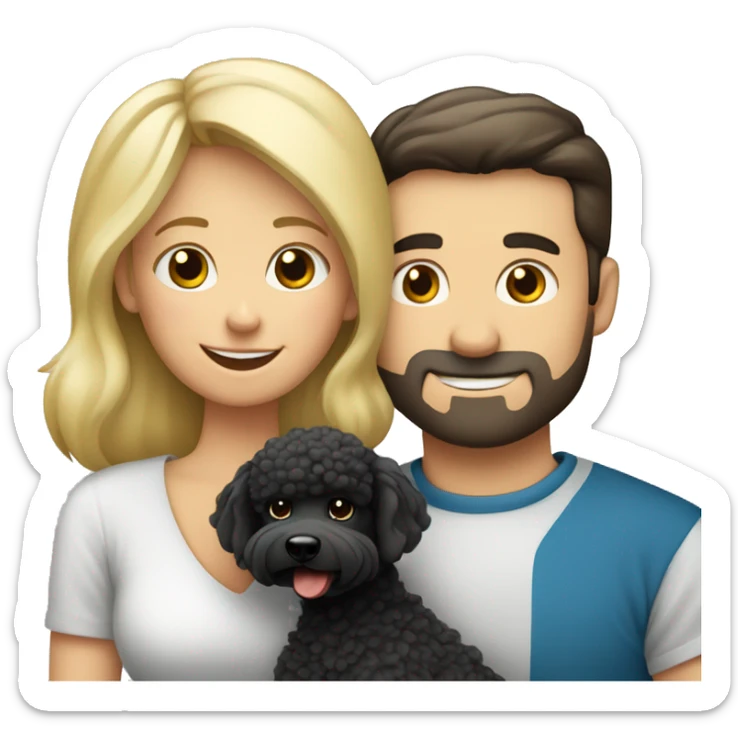 European blond mom, european dad with dark hair and European blond daughter hug black poodle sticker