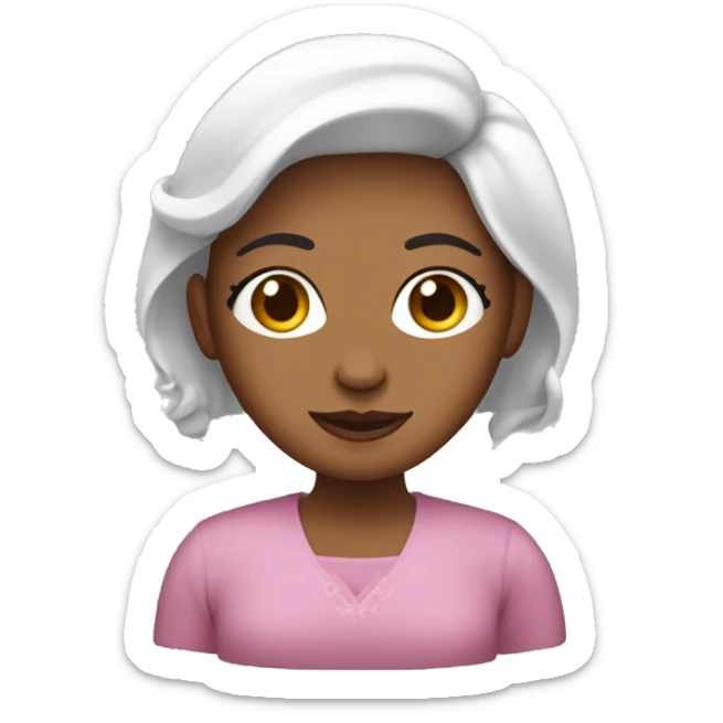 mujer cabello castaño piel blanca con ojos grandes cafe, con una laptop y vestida de rosa sticker