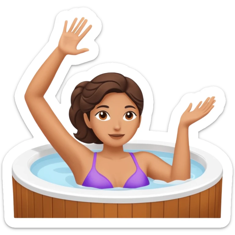 Woman relaxing in hot tub with one arm up and one arm on edge sticker