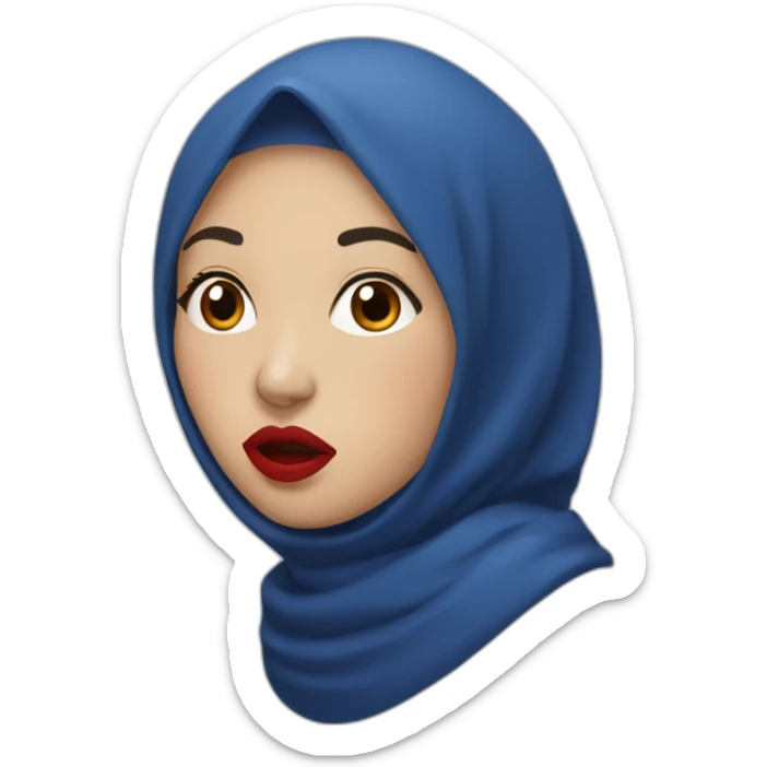 Asian women wearing blue indigo hijab with red lipstick with shocked face sticker