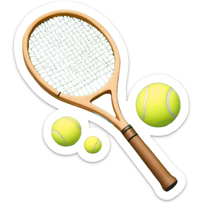 A detailed tennis racket resting on lush green grass beside a bright yellow tennis ball. The scene captures the essence of classic lawn tennis, with a crisp and clean background emphasizing the elegance and tradition of the sport sticker
