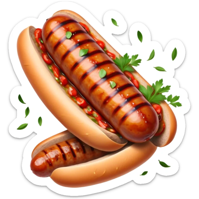 Cinematic spicy chipotle sausage, glistening with smoky, tangy sauce, charred and grilled to perfection, sliced open to reveal juicy filling, served with fresh herbs, rich and flavorful, detailed and appetizing. sticker