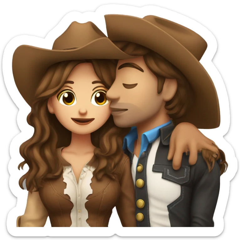 Cowboy with brown hair kissing cowgirl with brown hair sticker
