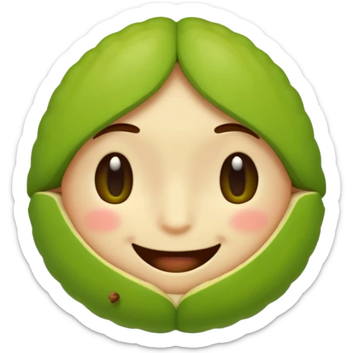 can you make a cuite pistachio emojii that is pixalited and wear th echaracter laught/ smile to the point where it closes it eyes  sticker