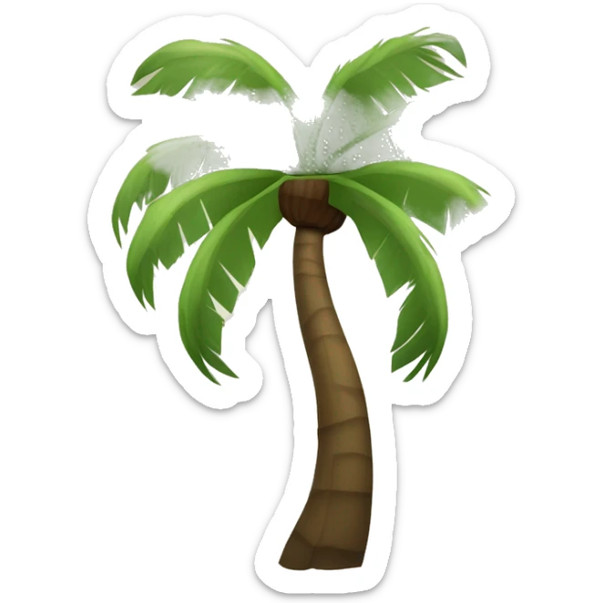 coconut tree with trunk in tones of brown and leaves in tones of green, no background, no sea, no sun, no sky sticker