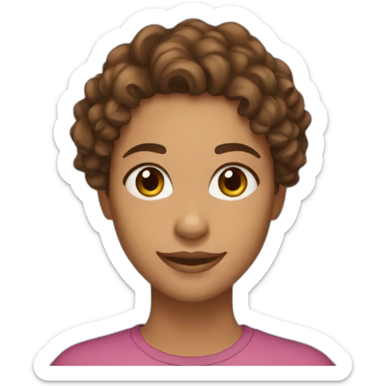 woman face, brown 2c curly hair, light brown eyes, olive skin, smiling sticker