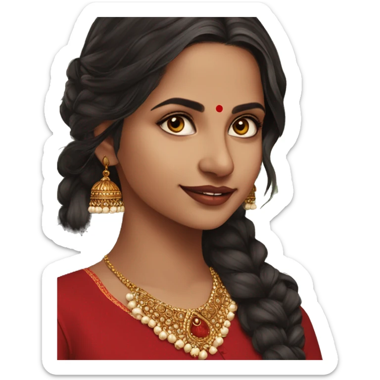 indian girl wearing full sleeve blood red kurti with jhumkas sticker