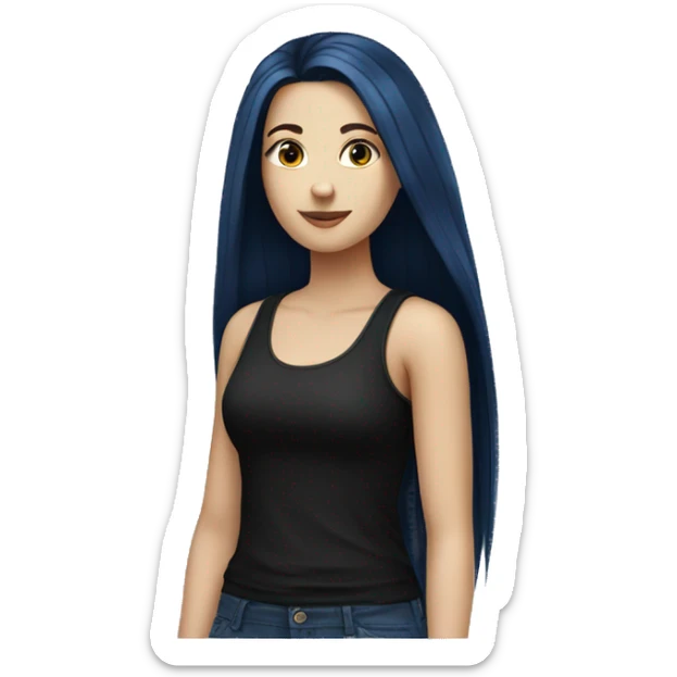 white girl with long straight dark blue hair wearing black tank top sticker