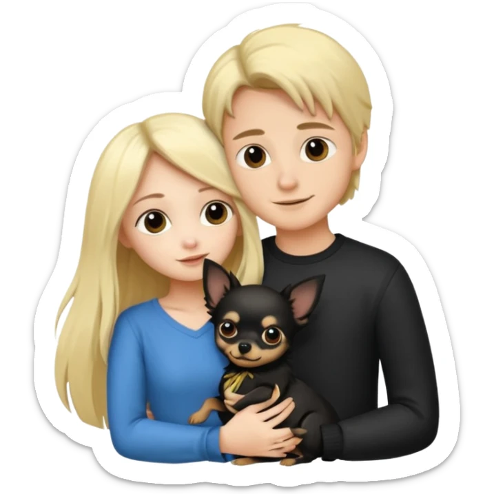  Pareja Chico pelo largo rubio.chica pelo largo negro y chihuahua negro  sticker
