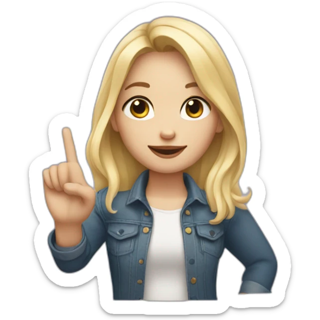 white skin girl with blonde hair showing THREE fingers up on her one hand sticker