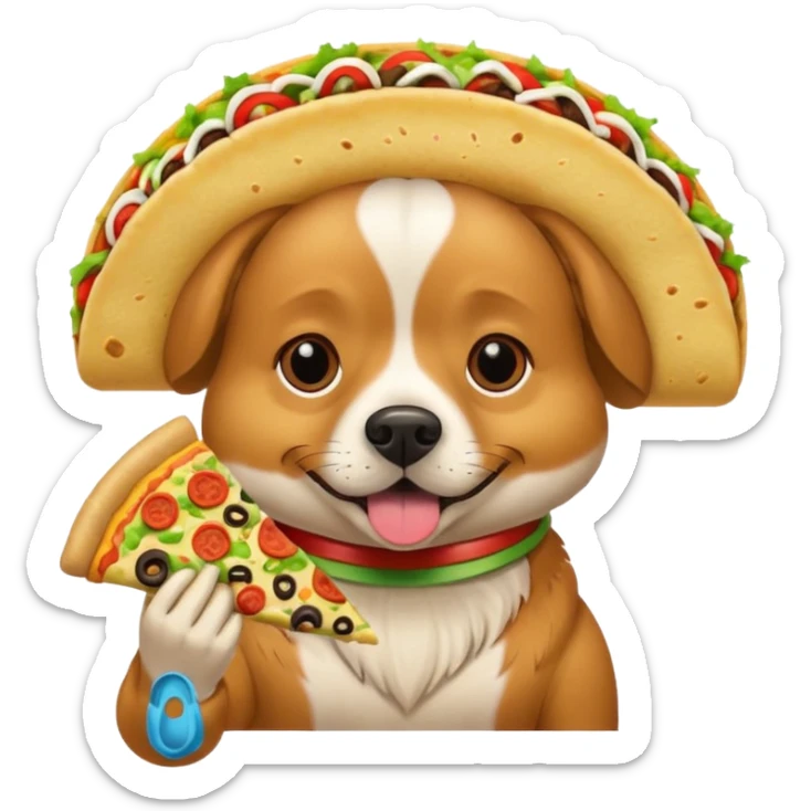 Un chien qui en tacos et qui mange une pizza  sticker