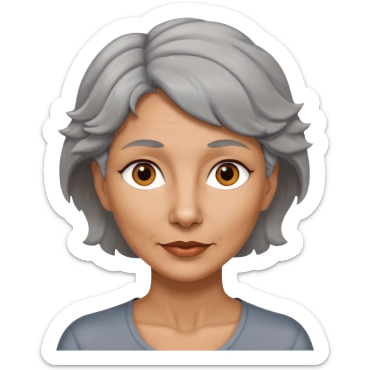 woman 50 years old, tanned skin, very short grey wavy wolf cut hair, brown eyes sticker