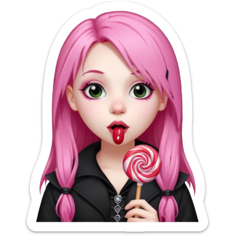 Cute Goth girl with long pink hair licking a lollipop  sticker