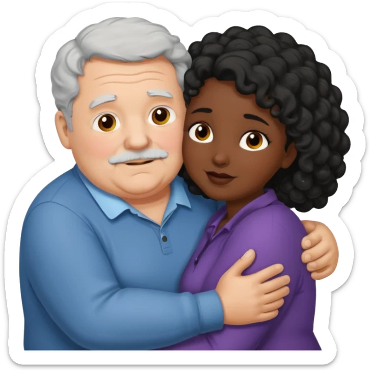  Old White  fat man no hiar hugging dack skin curly hair woman sticker