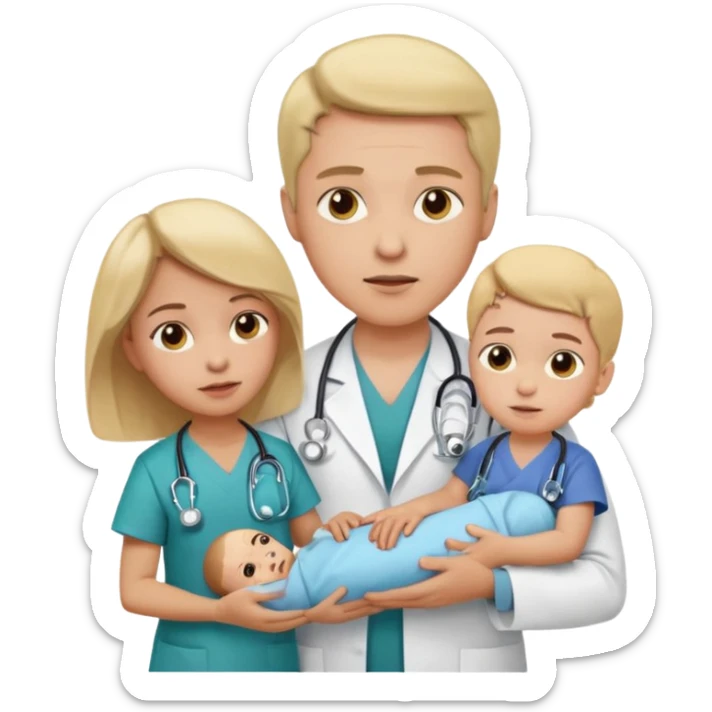 American doctor explaining to mother with sick child. for Family Medicine emoji sticker