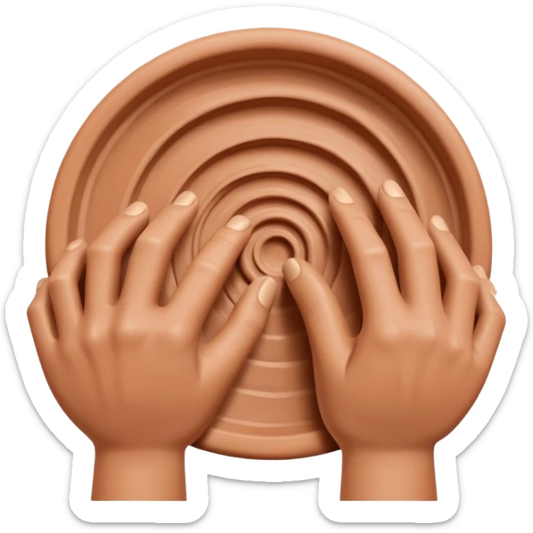 hands pressing sidewalls of clay with fingers and thumbs for shaping pottery sticker
