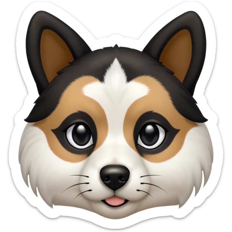 Dog face with black, white and tan. Black on top, around eyes and down side of nose. Tan eyebrows and white on the rest of the nose and a small triangular strip up between the eyes. Pointy black ears. Shepard and husky like sticker