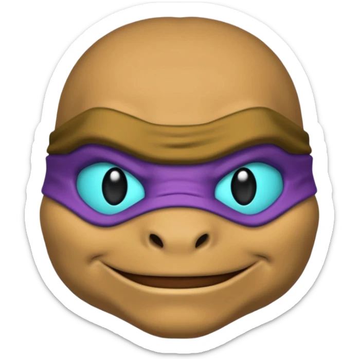 Donatello from Teenage Mutant Ninja Turtles, emoji style, head only, with a cyan hacking interface on the screen sticker
