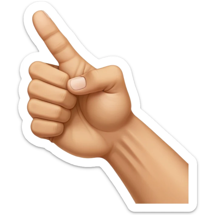 A close-up of a human hand forming a fist, but with the thumb sticking out between the index and middle fingers. The hand is shown from the front, clearly displaying the unusual gesture. The background is softly lit, and the focus is on the hand gesture. sticker
