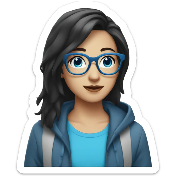 white teen, black brunette, with blue glasses and blue eyes, bob-hair sticker