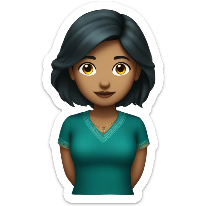 indian girl fair with length black hair and dark teal shirt. sticker