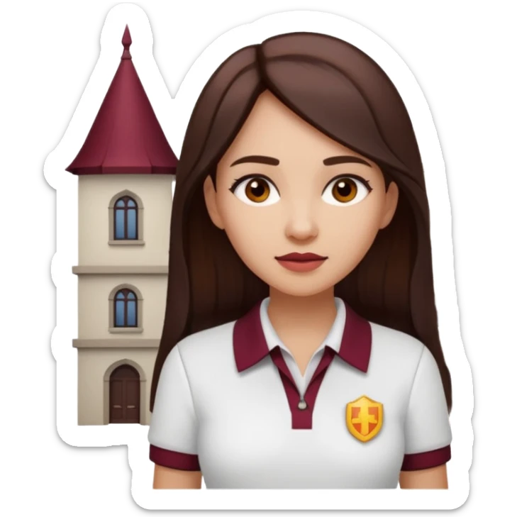 architect woman light skinned dark brown hair in WHITE POLO, long hair but then wearing proper architeture attire maroon touch of colors sticker