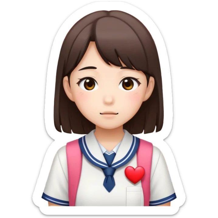 Japanese high school girl receiving love confession with blushing face behind school building sticker