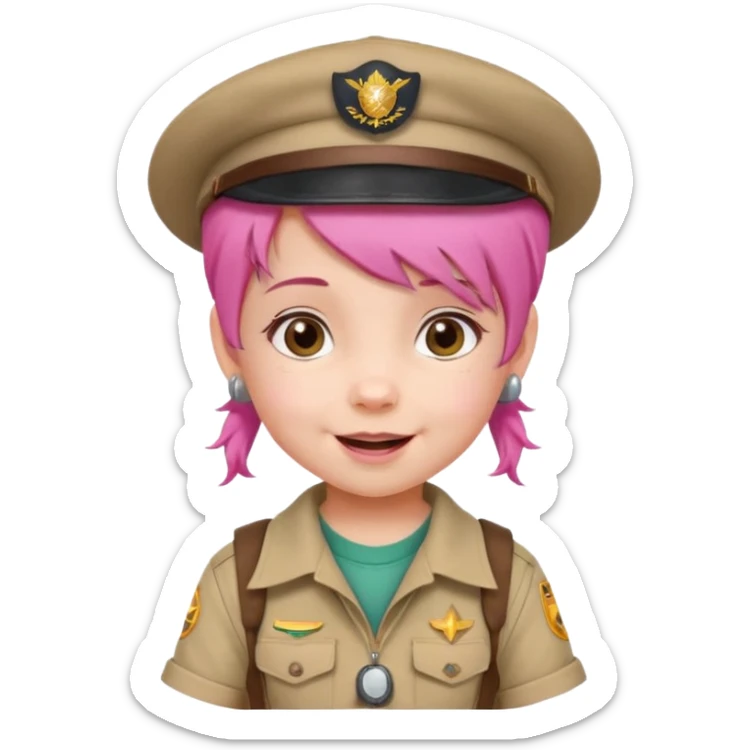 very small baby scout girl with pink hair and scout hat sticker