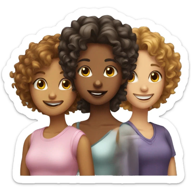 Trio girls one with curly hair two with wavy hair  sticker