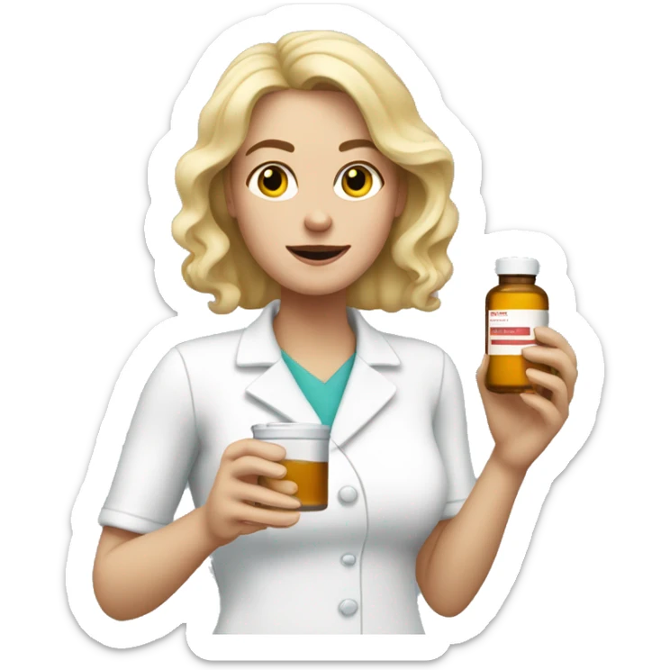 White lady with blonde hair giving herself a shot of medicine sticker
