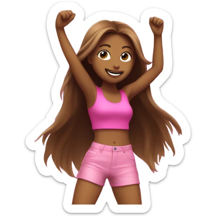 a girl with brown long hair dancing at a rave in a pink outfit sticker