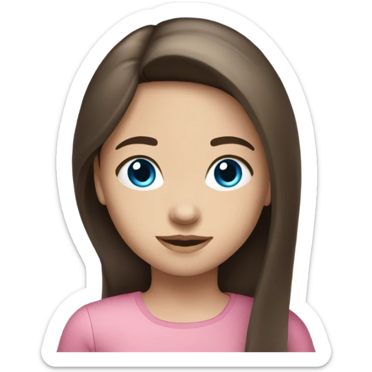 Brunette kid girl long straight hair blue eyes in pink sticker